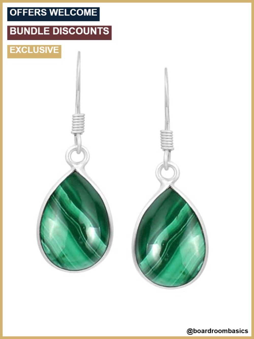 14K Yellow Gold Plated Silver Plated Natural Malachite Dangle Earrings